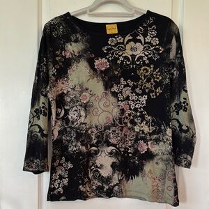 Chic Black and Pink Floral Women's Top